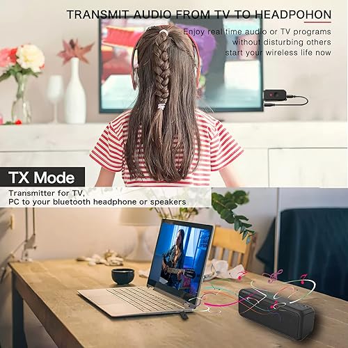 Miniatura 2 de Receptor de transmisor Bluetooth V5.3 2 en 1, adaptador Bluetooth USB, transmisor de audio inalámbrico para TV a auriculares Bluetooth, baja