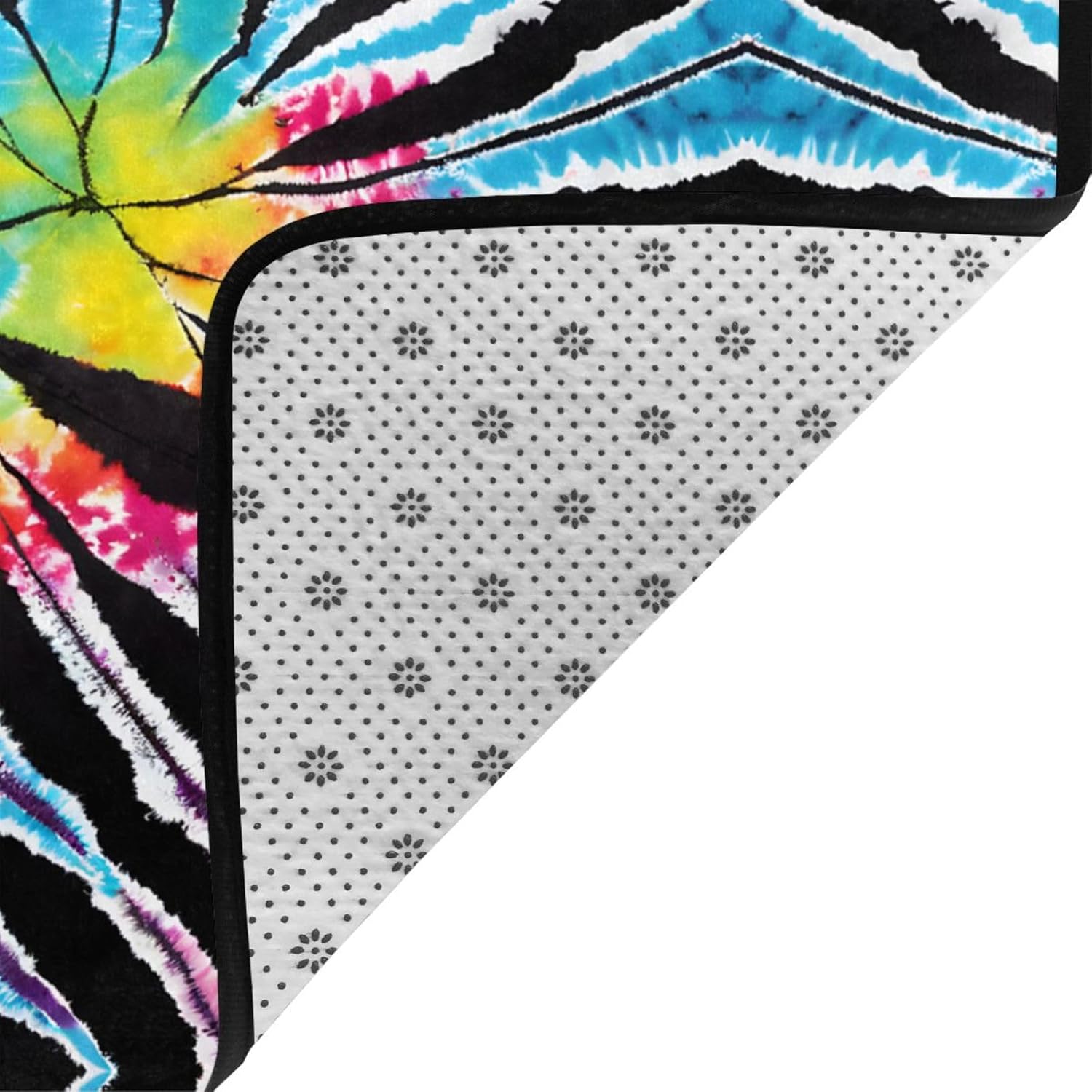 Flannel Non-Slip (Exotic Tribe Tie Dye Style) Rug Pad 80×50in Soft Washable Protective for Hardwood Floors Bedroom Bathroom Living Room