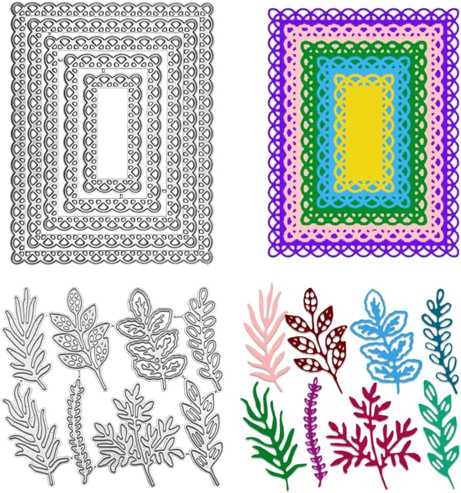 AFUNTA 2 Sets Die Cuts for Card Making, Leaf Plant Metal Die Cuts Rectangle Lace Cutting Dies