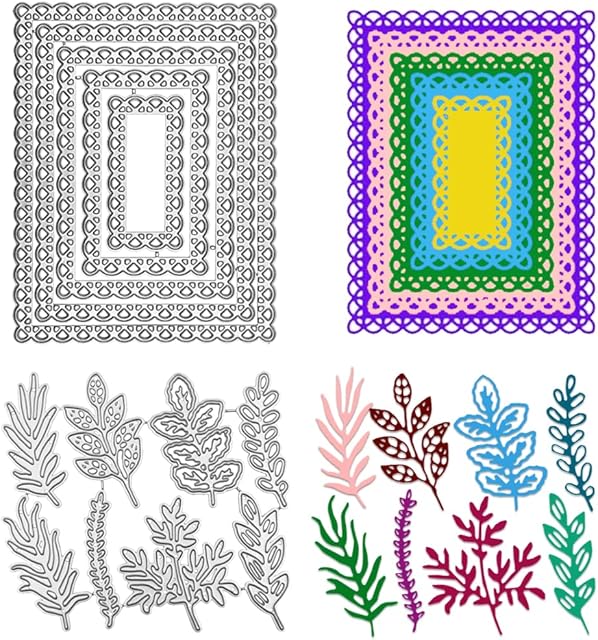 AFUNTA 2 Sets Die Cuts for Card Making, Leaf Plant Metal Die Cuts Rectangle Lace Cutting Dies Embossing Stencils for DIY Crafts Scrapbook Album Decorative, Scrapbook Card Making