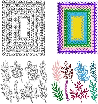 Leaf Plant Metal Die Cuts Rectangle Lace Cutting Dies, AFUNTA 2 Sets Die Cuts for Card Making Embossing Stencils for DIY Crafts Scrapbook Album Decorative, Scrapbook Card Making