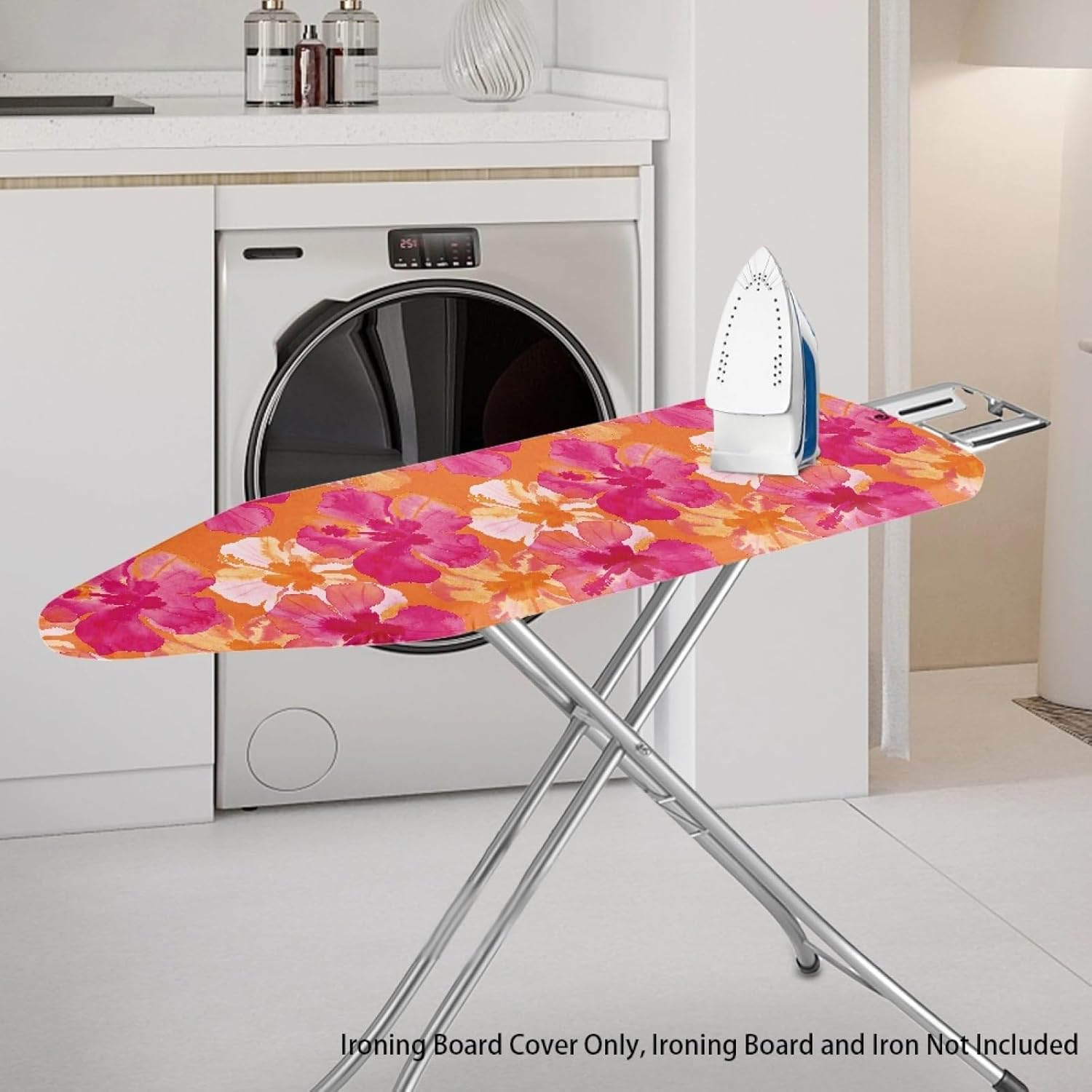 Flowers Ironing Board Cover,16"x55" Standard Ironing Board Cover with Elastic Edge and Hook and Loop Fasteners, Scorch & Stain Resistant, Polyester Home Ironing Board Covers, Trendy Floral Sketch