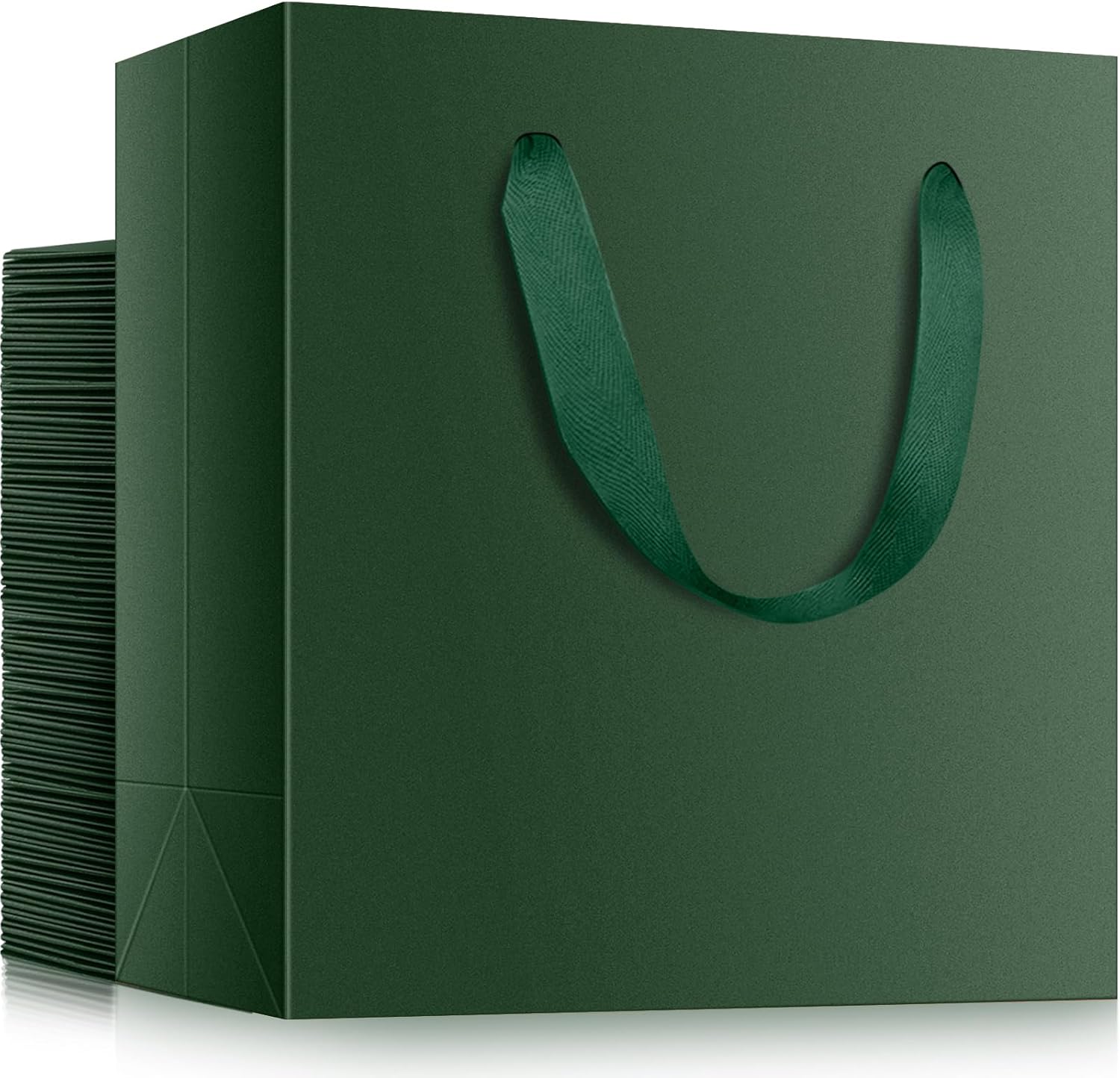 EUSOAR Paper Gift Bags with Handles, 50pcs 12.5"x4.5"x11" Green Kraft Gift Wrap Bags, Merchandise Retail Paper Shopping Wrapping Bags for Business, Craft Grocery, Boutique, Party Favor, Wedding
