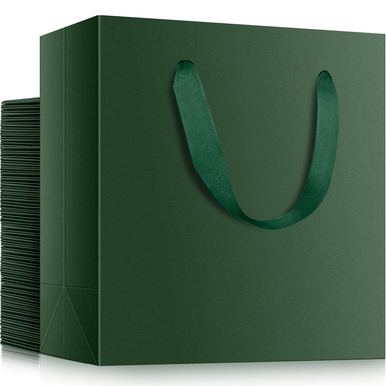 EUSOAR Paper Gift Bags with Handles, 50pcs 12.5"x4.5"x11" Green Kraft Gift Wrap Bags, Merchandise Retail Paper Shopping Wrapping Bags for Business, Craft Grocery, Boutique, Party Favor, Wedding