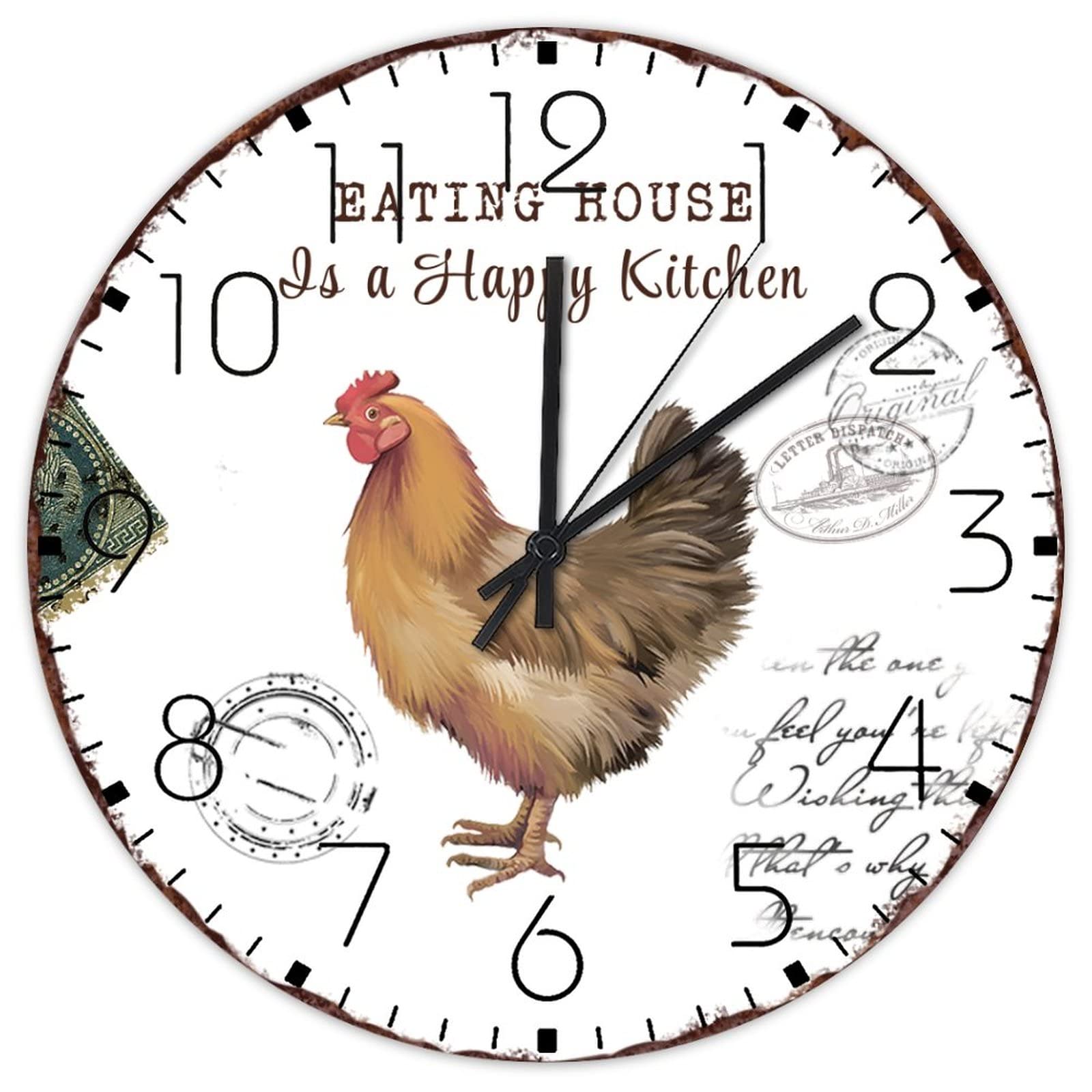 Horloge murale en bois 38 cm rustique coq silencieuse pour cuisine