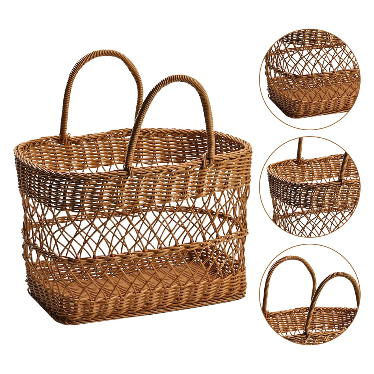 PRETYZOOM Cesta Tejida De Ratán Sintético Resistente Al Desgaste Multifuncional Para Fruta Almacenamiento Picnic Camping