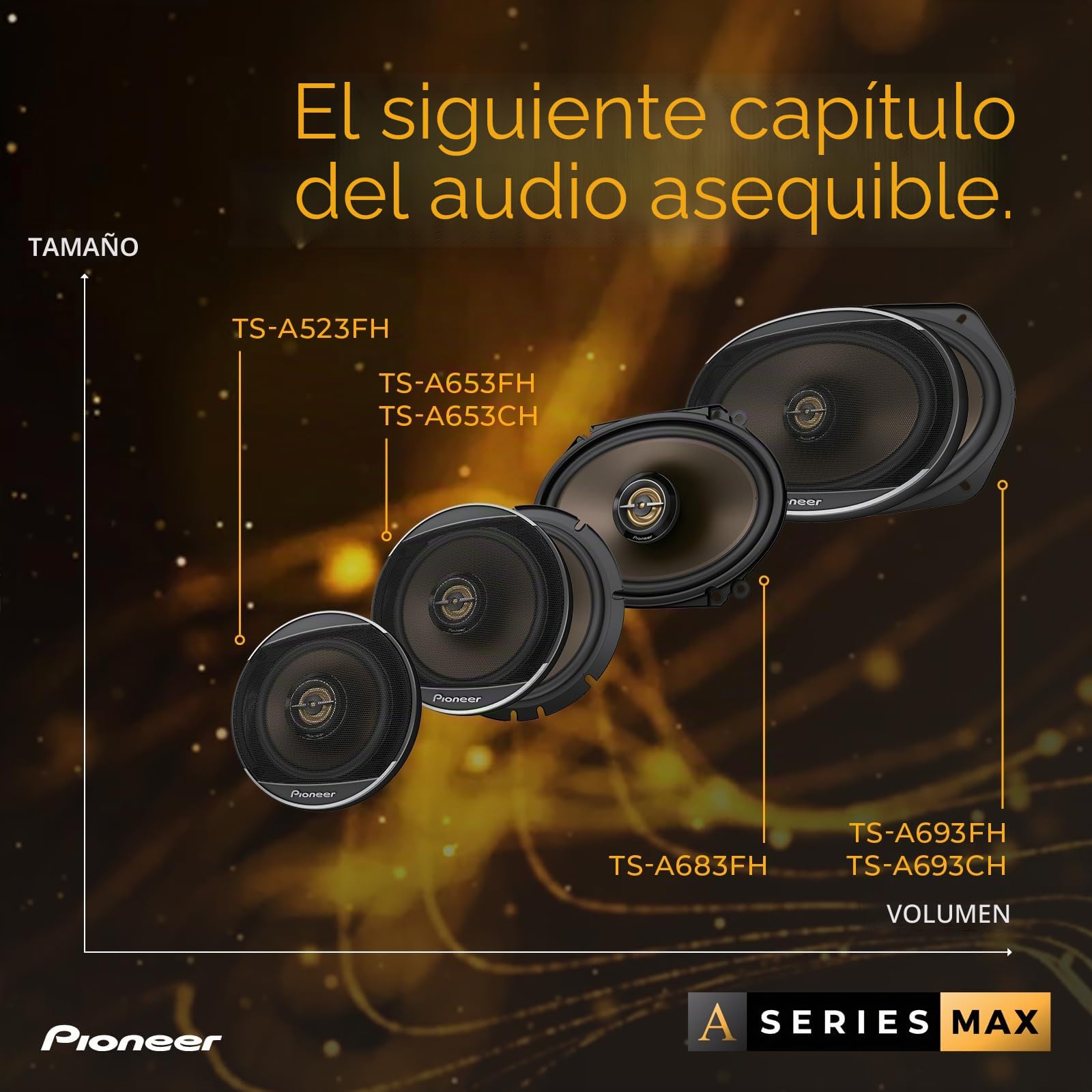 Pioneer A-Series MAX TS-A693CH, Altavoces de Audio para automóvil de 2 vías, Rango Completo, Calidad de Sonido Clara, fácil instalación y Respuesta de Graves Mejorada, Altavoces ovalados de 6 x 9