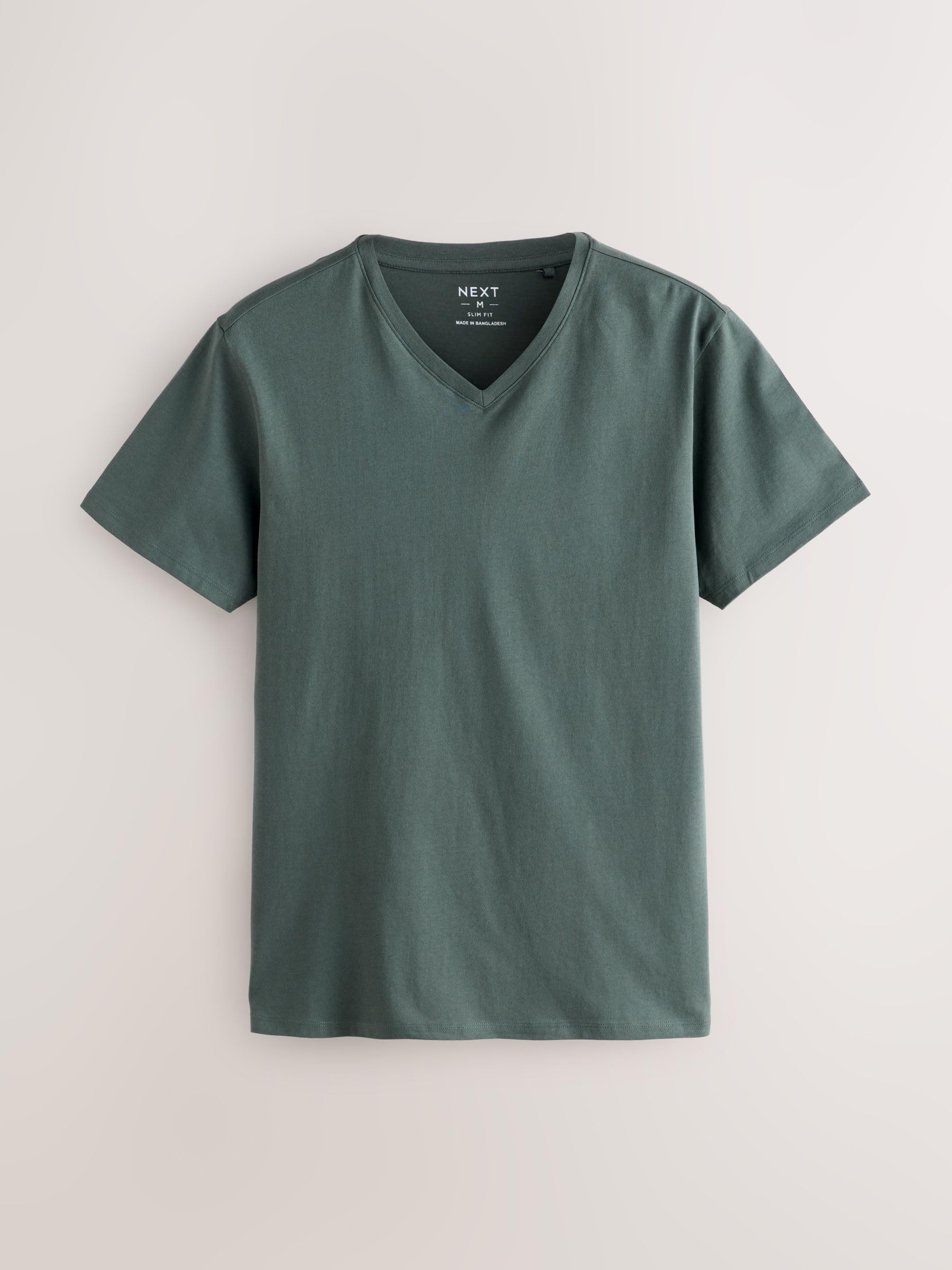 NEXT Hombres Pack de 5 Camisetas Interiores de Corte Slim con Cuello de Pico 100% algodón