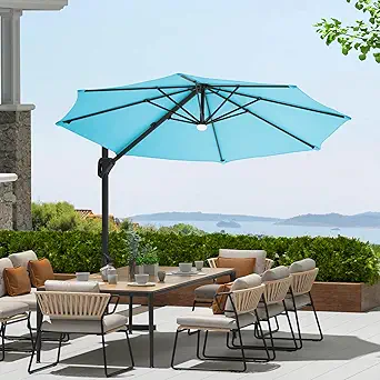 Garvee 10Ft Cantilever Patio Umbrella with 360° Rotation, Adjustable Tilt, Heavy-Duty 600D Oxford Fabric, Rust-Proof Aluminum Frame, Fits Most Stands, Without Base Weight