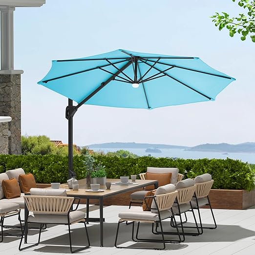 Garvee 10Ft Cantilever Patio Umbrella with 360° Rotation, Adjustable Tilt, Heavy-Duty 600D Oxford Fabric, Rust-Proof Aluminum Frame, Fits Most Stands, Without Base Weight