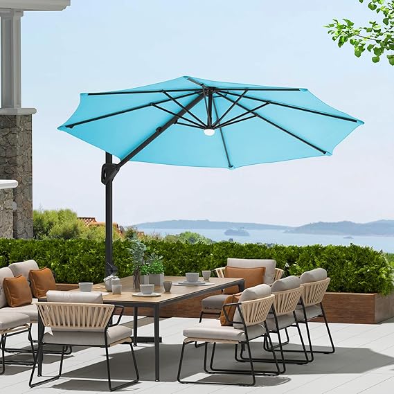Garvee 10Ft Cantilever Patio Umbrella with 360° Rotation, Adjustable Tilt, Heavy-Duty 600D Oxford Fabric, Rust-Proof Aluminum Frame, Fits Most Stands, Without Base Weight