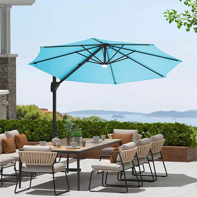 Garvee 10Ft Cantilever Patio Umbrella with 360° Rotation, Adjustable Tilt, Heavy-Duty 600D Oxford Fabric, Rust-Proof Aluminum Frame, Fits Most Stands, Without Base Weight