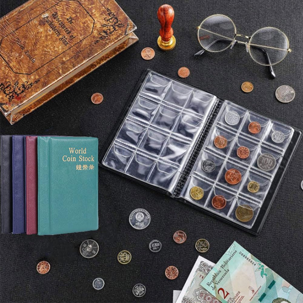 コインアルバム お金ポケット 120枚収納可能 ポケット サイズ3x3cm コインホルダー コレクション 古銭 メダル 貨幣 収納 （ブラック）
