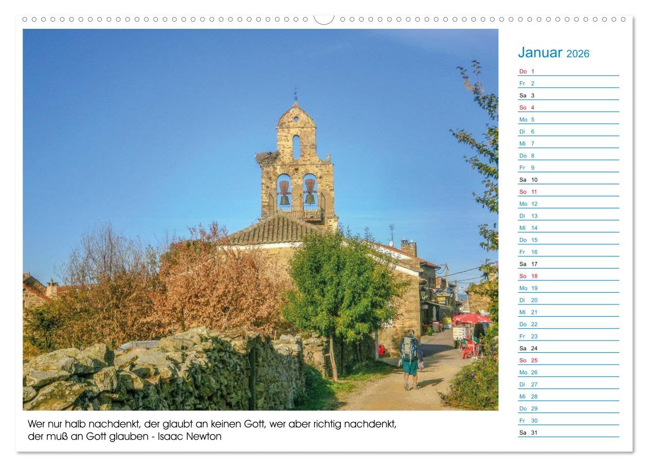 Mein Weg nach Santiago de Compostela mit Zitaten (hochwertiger Premium Wandkalender 2026 DIN A2 quer), Kunstdruck in Hochglanz: Mit diesem Kalender ... de Compostela wandern. (CALVENDO Orte)
