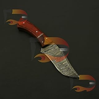 Damascus Steel Hunting knife,Camping Knife Beautiful Rosewood Handle, Plus Custom Leather Sheath