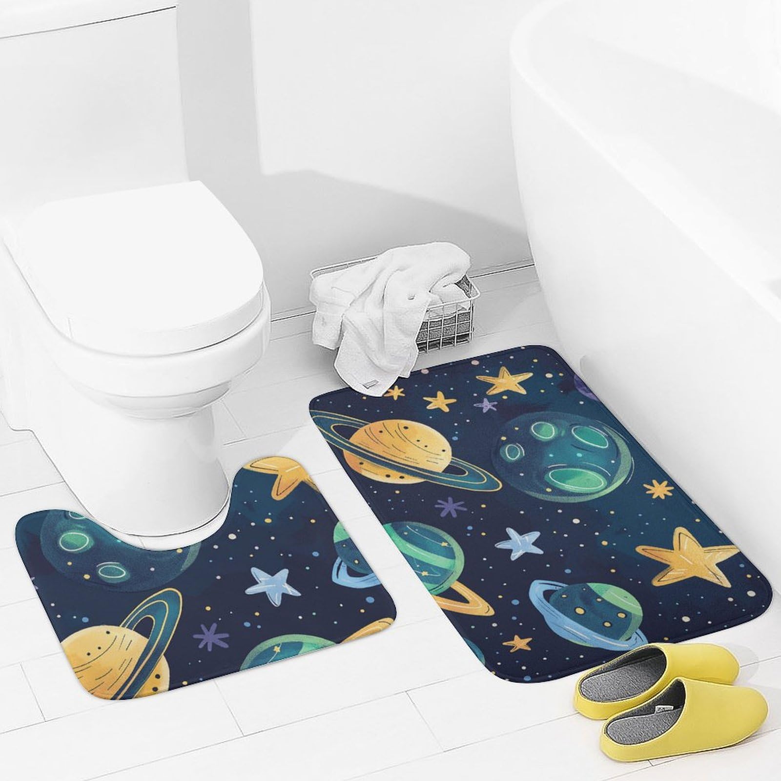 Tapis de bain doux et tapis de toilette en U lot de 2 style dessin animé pour salle de bain