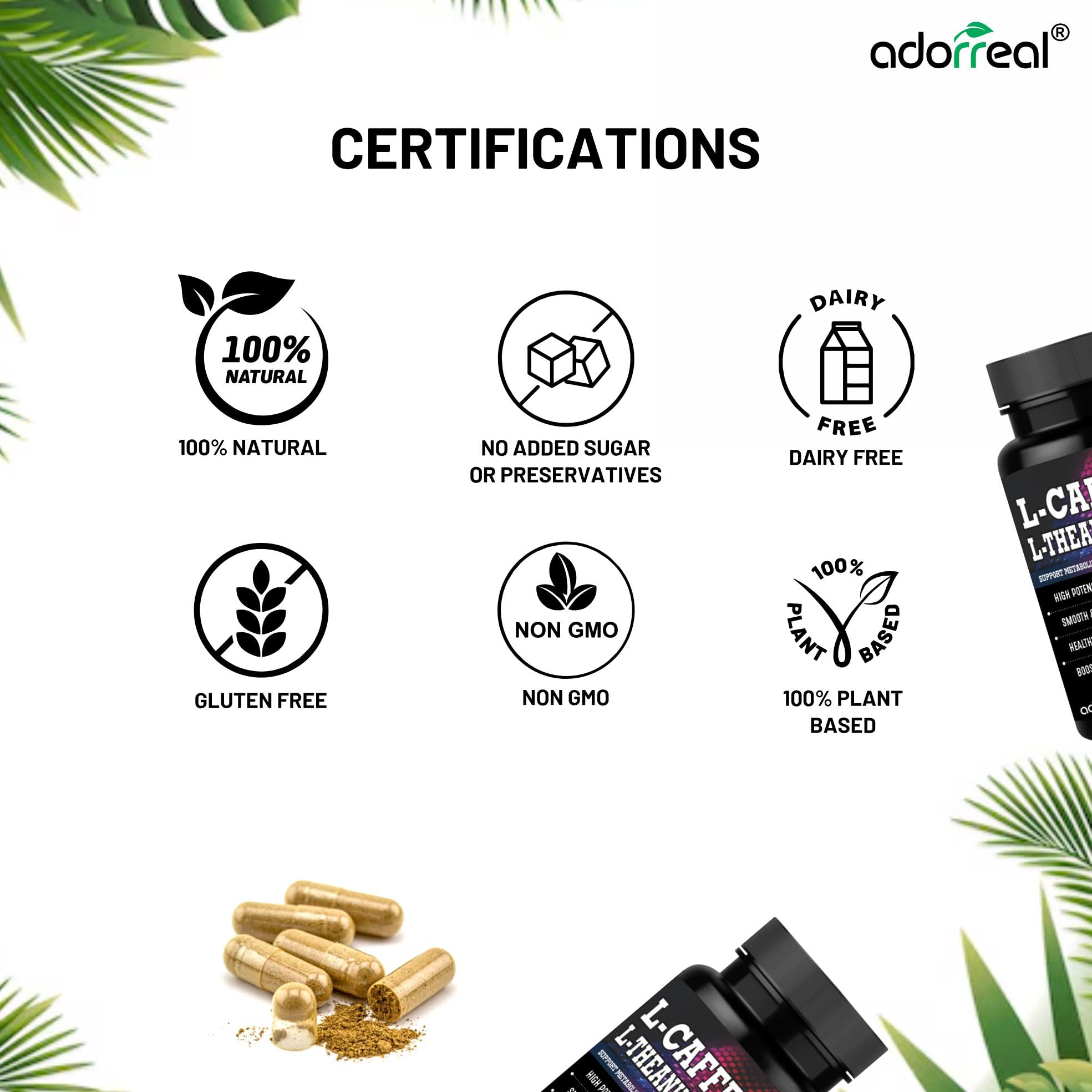 Caffeine + L-Theanine Capsules – Clean Energy & Focus Supplement – Jitter-Free Mental Boost, Mood & Productivity Support – 60 Vegan Capsules — Amazon image 6