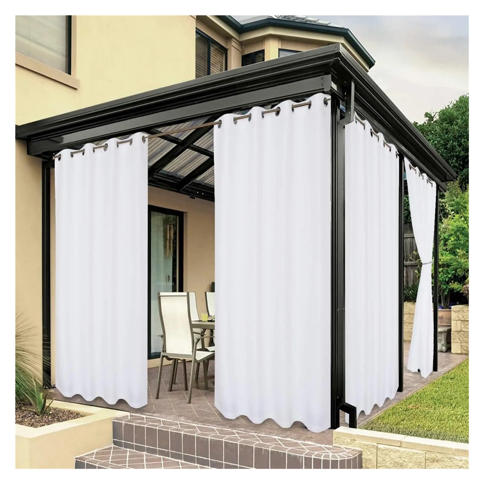 Zymjzbetic Pergola Curtain 1PC Waterproof Outdoor Privacy Grommet Top Curtain For Porch Pergola Cabana Patio Modern Simplicity No Punching Required(WHITE,GROMMET TOP_W254 X H241)