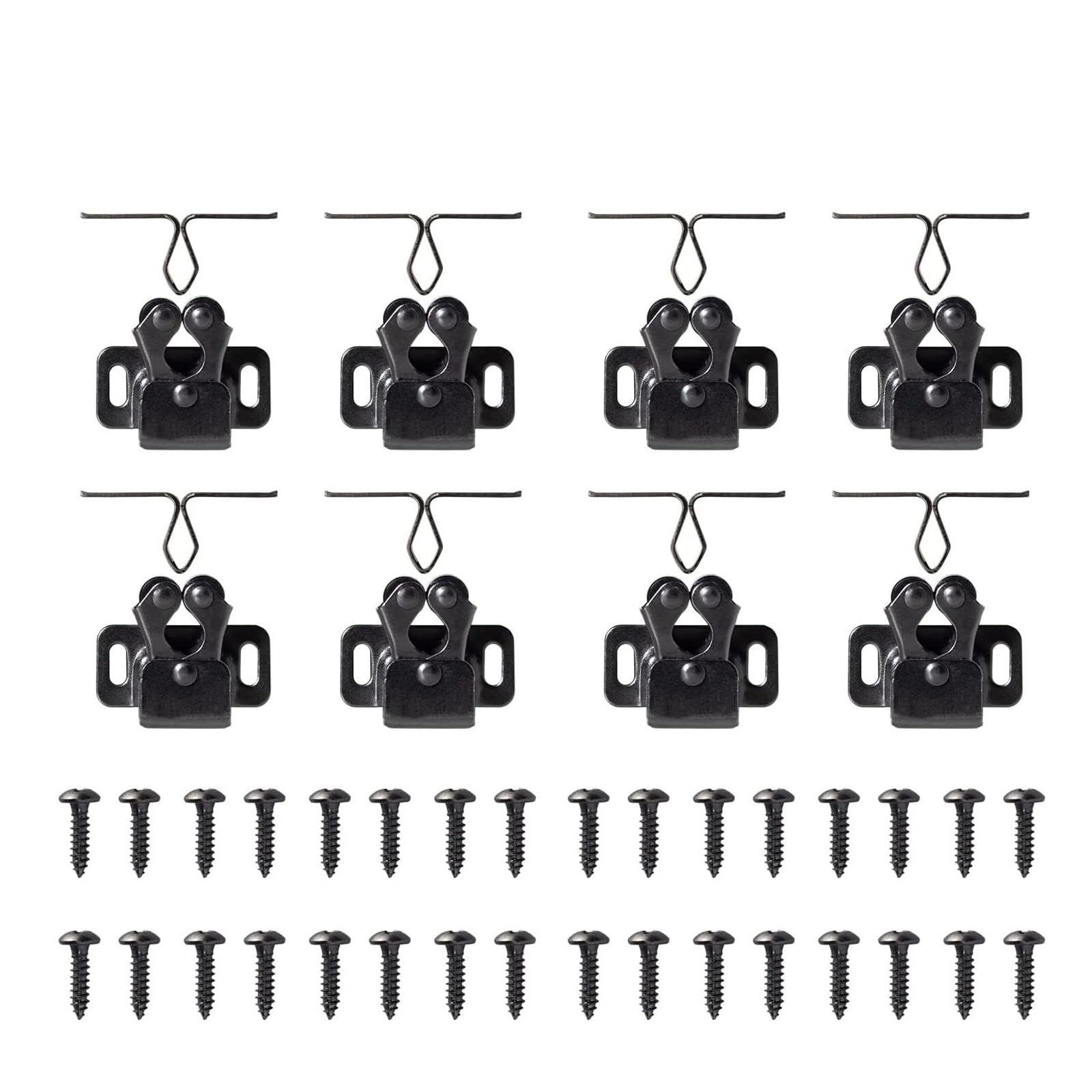 Iklaaqetbxps Black Nickel 8Pcs Antique Copper Double Roller Door Catches, Cabinet Cupboard Latch Stoppers With Striker And Screws(Black Nickel 8Pcs)