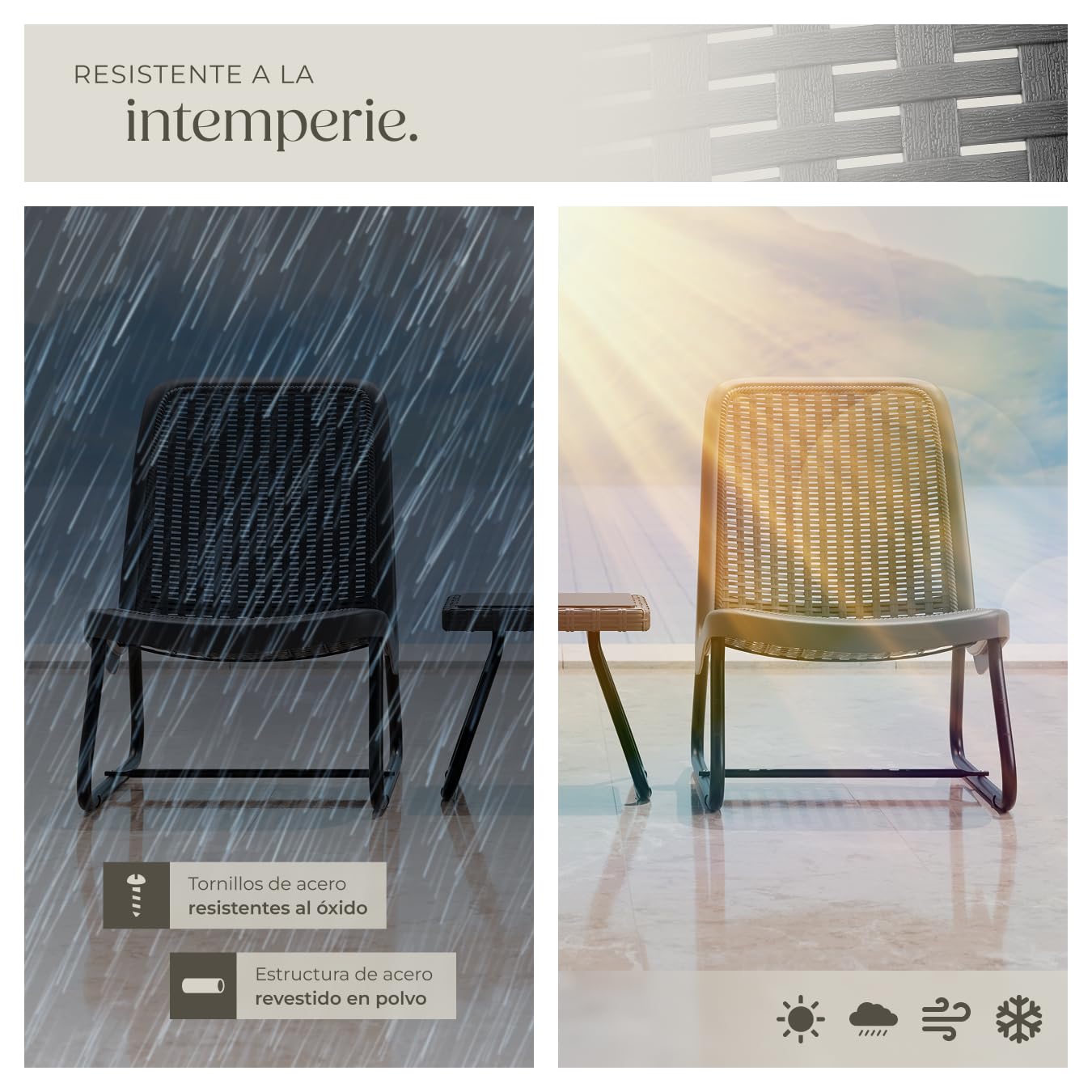 tectake® Conjunto de Sillas de Jardín con Mesa Auxiliar, Ratán, Acero Recubierto, Antideslizante, Mobiliario Jardin, Conjunto Jardin Terraza, Sillones Jardín Exterior, Butacas Jardin - Gris