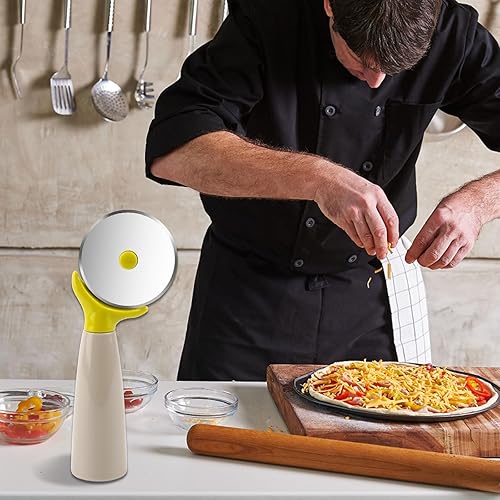 Miniatura 6 de Rueda cortadora de pizza de cocina, 7.4 pulgadas, bonita rebanadora de pizza con protección de dedos verdes, cortador de acero inoxidable afilado.