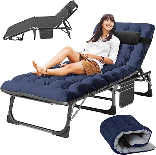 Slsy Camas para Dormir para Adultos, Sillas de Salón Plegables de 5 Posiciones al Aire Libre, Cama Plegable Portátil para Camping en la Playa,