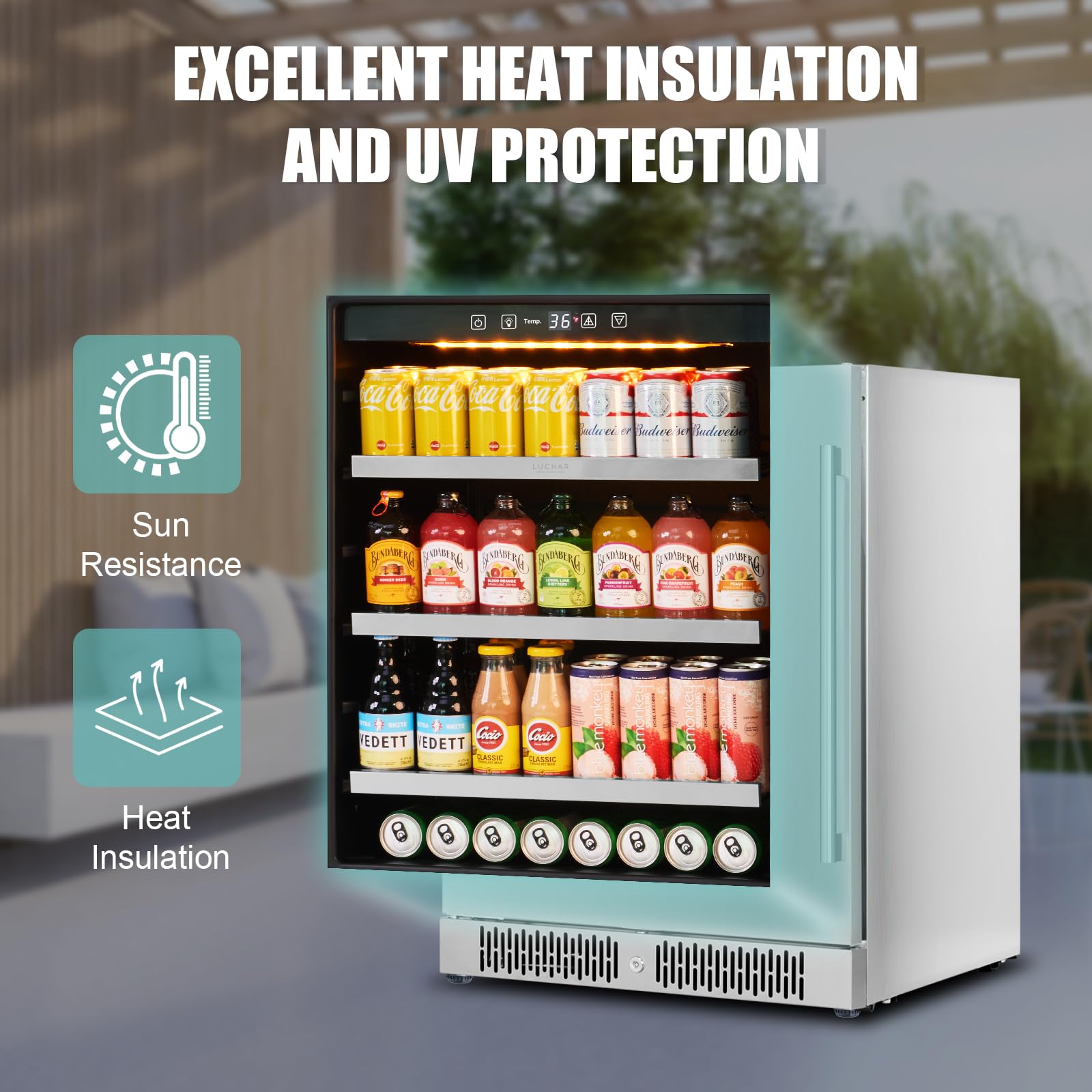 Akicon 24 Inch Beverage Refrigerator Cooler, 164 Cans Mini Fridge With Stainless Steel Door, 3-Color LED Light, Freestanding Or Built-In For Home/Bar/Office on Fridge.com - View 4