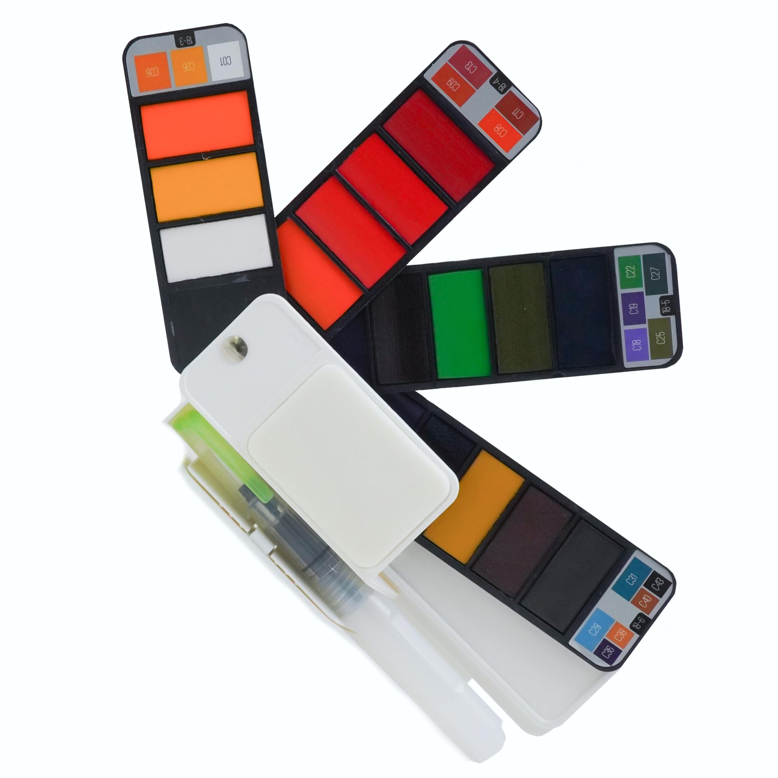Cowling & Wilcox Assorted 18Pc Folding Watercolour Set | Unique Fan Design | Includes Brush, Palette & Sponge
