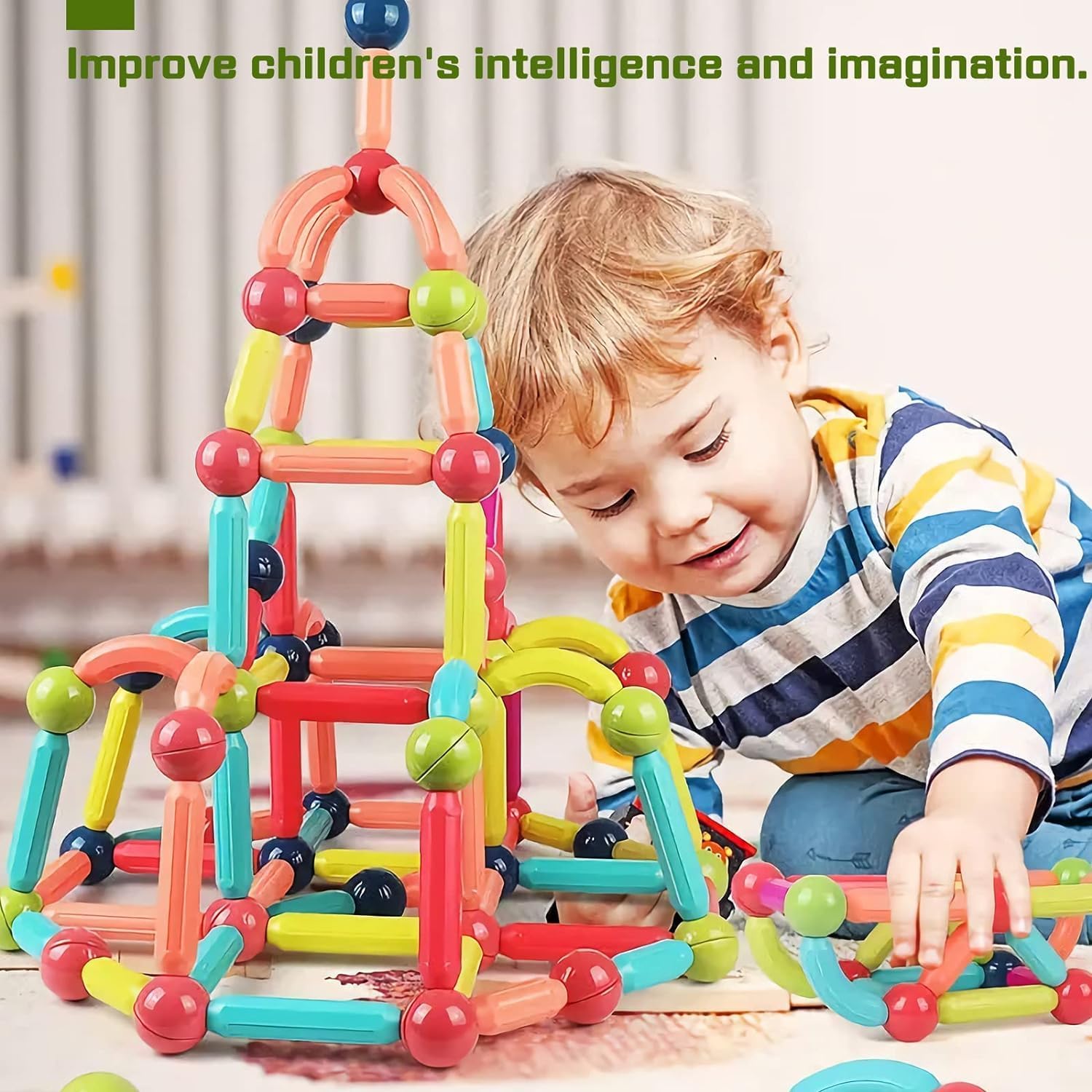 KRIREEN Magnetic Building Sticks Blocks Kids Toys, Learning Sticks and Balls, Activities Toys for Toddlers, 3+ Years Old Boys and Girls, Best Gift for Kids & Children, (Pack of 1), (36pcs) 2