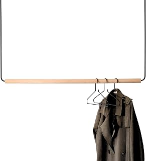 Kleiderstange Deckenmontage, Garderobenstange aus Holz Metall | Kleiderstange Decke | Als Schmale Garderobe für Flur, Schlafzimmer, Bad (Schwarz, Breite: 90 cm x Höhe: 60 cm)