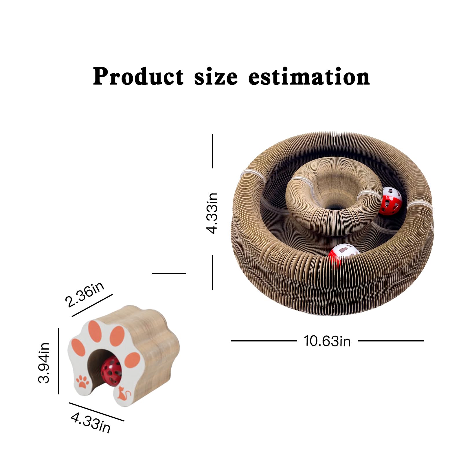ZHIYUEJING 2pcs Kitty Kurlz Cat Toy - Foldable Accordion Cat Scratching Board with Bell Ball - Interactive Cardboard Scratcher cat Toys for Engaging Play