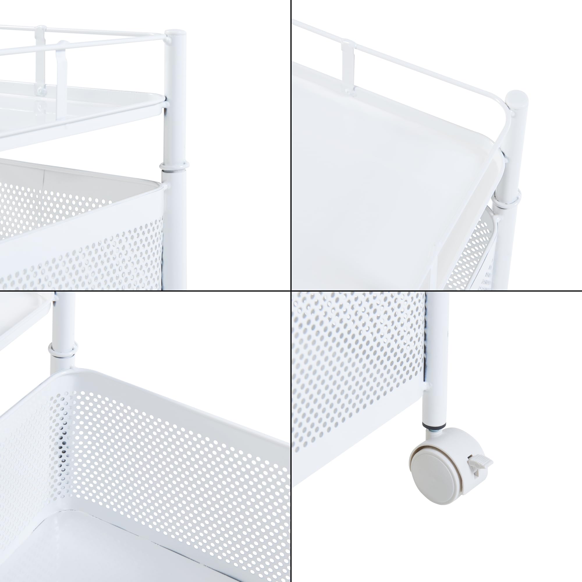 [en.casa] Rollwagen Sunndal mit 3 Ebenen mehrlagiges Küchenregal mit Rädern Servierwagen aus Stahl ausklappbare Körbe Regal für Küche, Bad 64,5x27x27cm Weiß