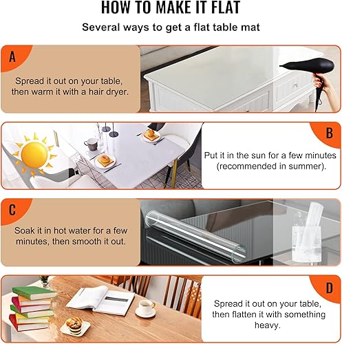 Miniatura 6 de VEVOR Funda de plástico para mesa, 42 x 96 x 0.08 pulgadas, protector de mesa de PVC transparente, alfombrilla de escritorio rectangular