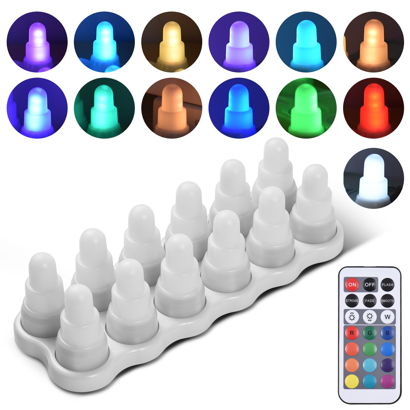 Kavolet 12pcs flammenlose flackernd LED Kerzen mit Fernbedienung 13 Farben 7 Helligkeiten 4 Modi USB-betrieben wiederaufladbar künstliche Kerzen für Partys Jahrestage Hochzeiten Festivals Dekoration