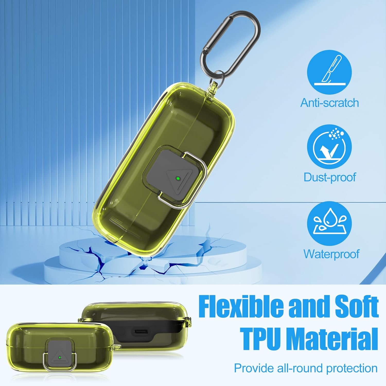 [with Safety Lock] for Sony WF-C510 Case Cover, Clear Soft TPU Protective Earbuds Case with Carabiner & Cleaner Kit Accessories Set(Clear Yellow) - Image 3