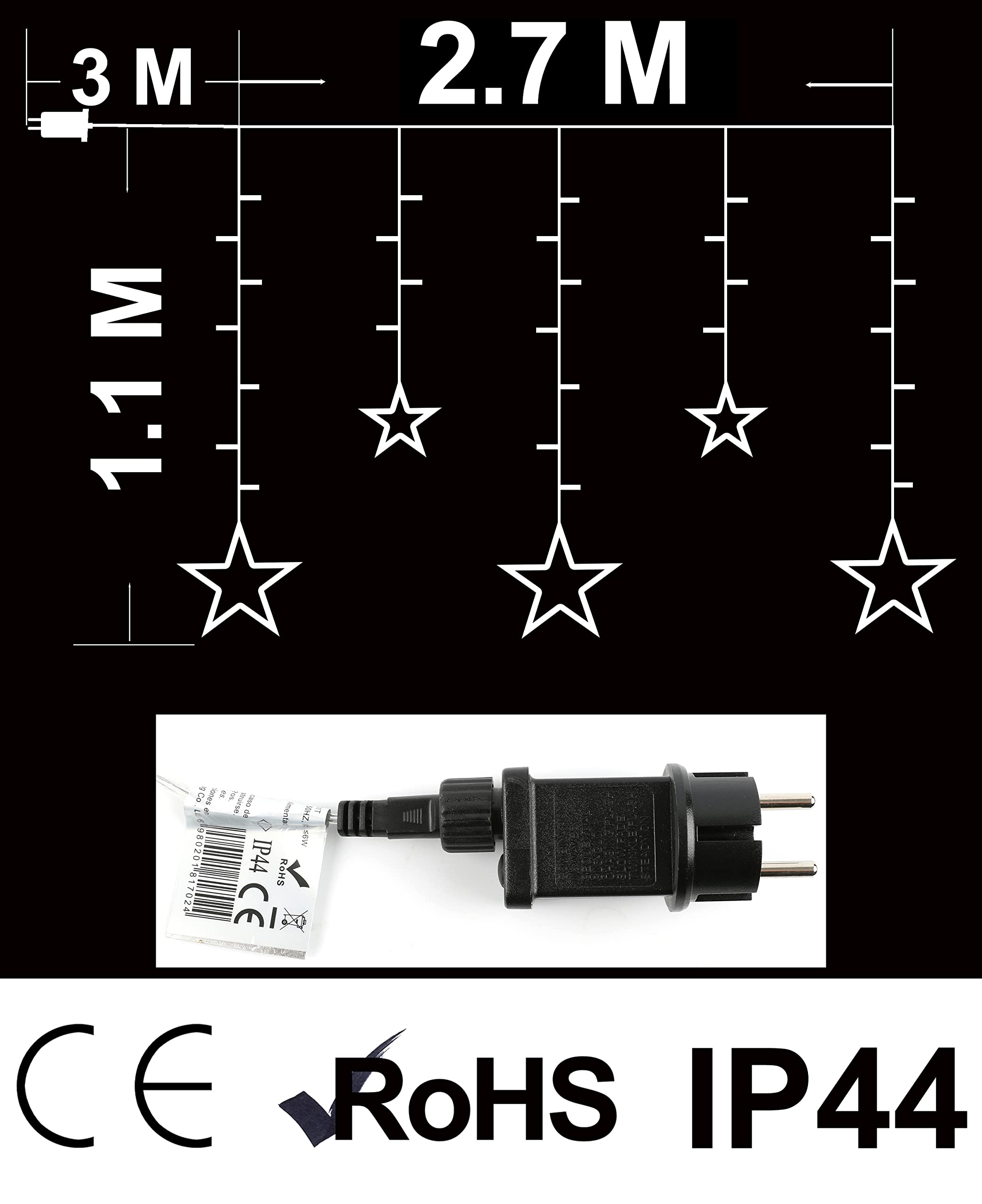 H HANSEL HOME Guirnalda de Luces Estrella LED Cortina de Luces Impermeable IP44 8 Funciones Exterior y Interior Decoración para Navidad Salón Bodas Fiesta Jardín - Luz Azul