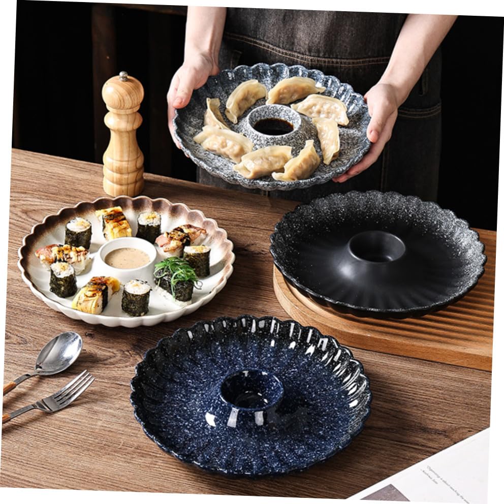 Plato cerámico redondo para sushi y dumplings, azul miniatura 5