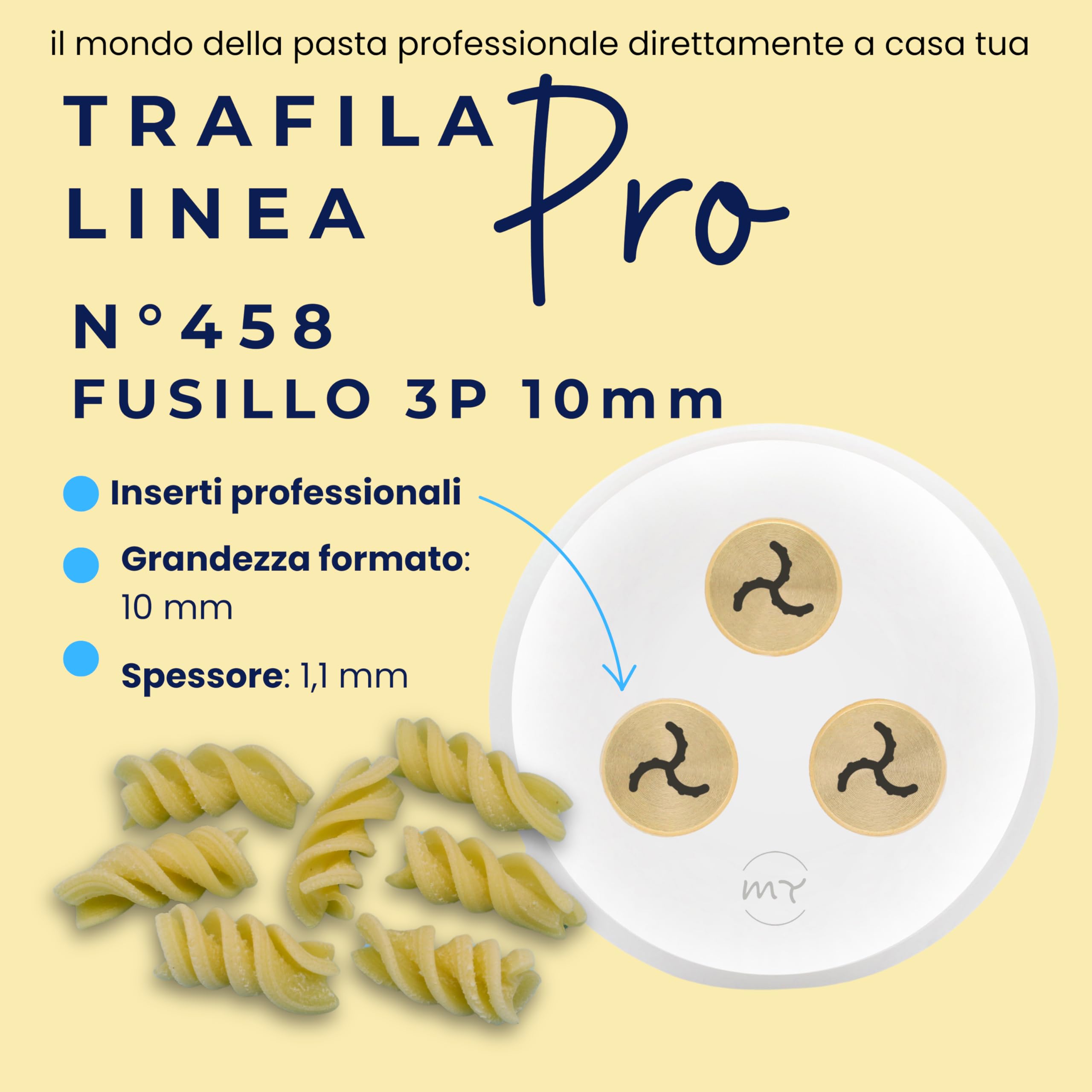 My Trafile - Trafila Linea Pro N°458 Fusilli 3P 10 mm in POM con inserti professionali compatibile con Philips Pasta Maker Avance/7000 series
