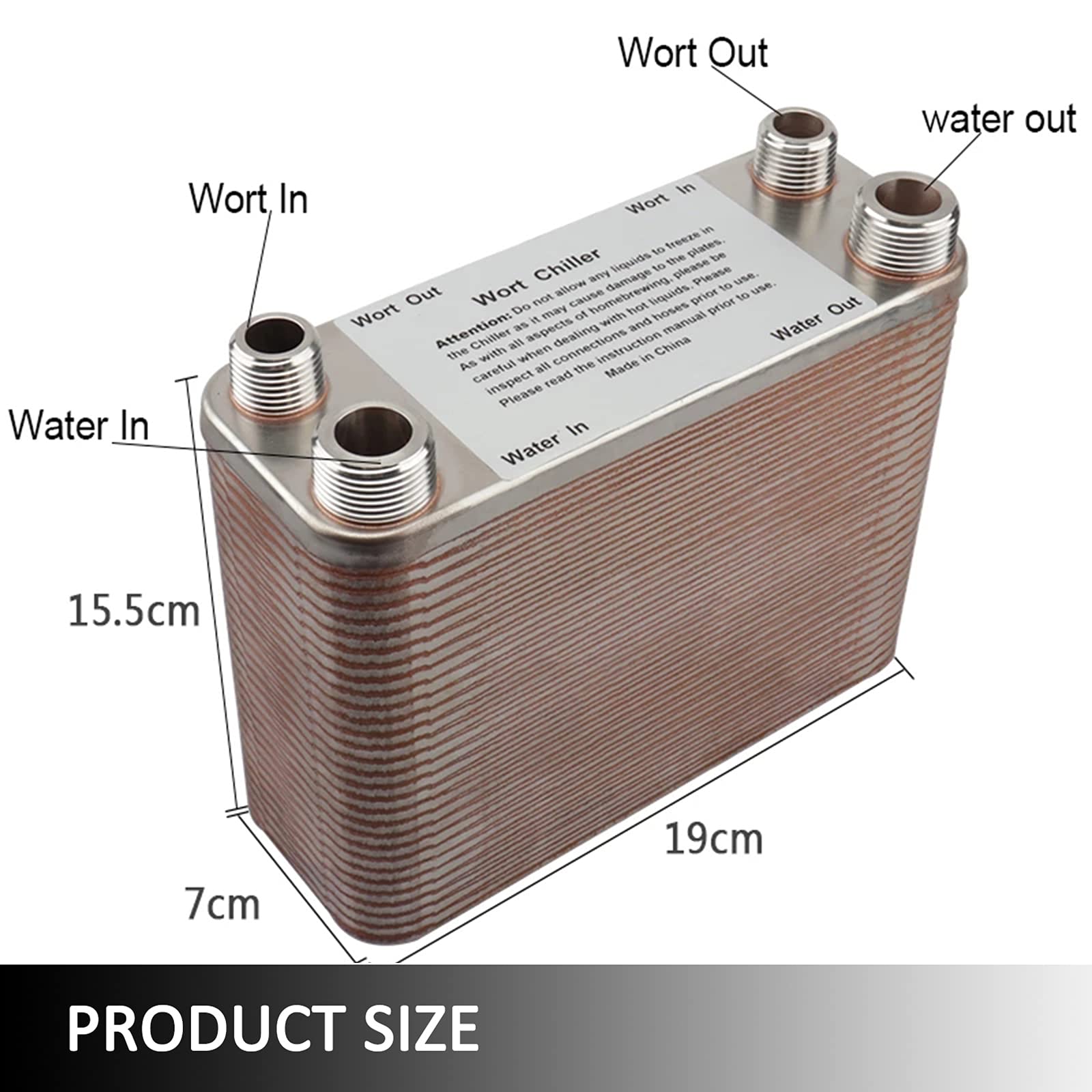 AIZYR Intercambiador De Calor De 60 Placas Enfriador De Mosto De Cerveza Soldado Acero Inoxidable 304 1/2 "NPT X 3/4" NPT para Herramientas Caseras De Enfriamiento De Cerveza
