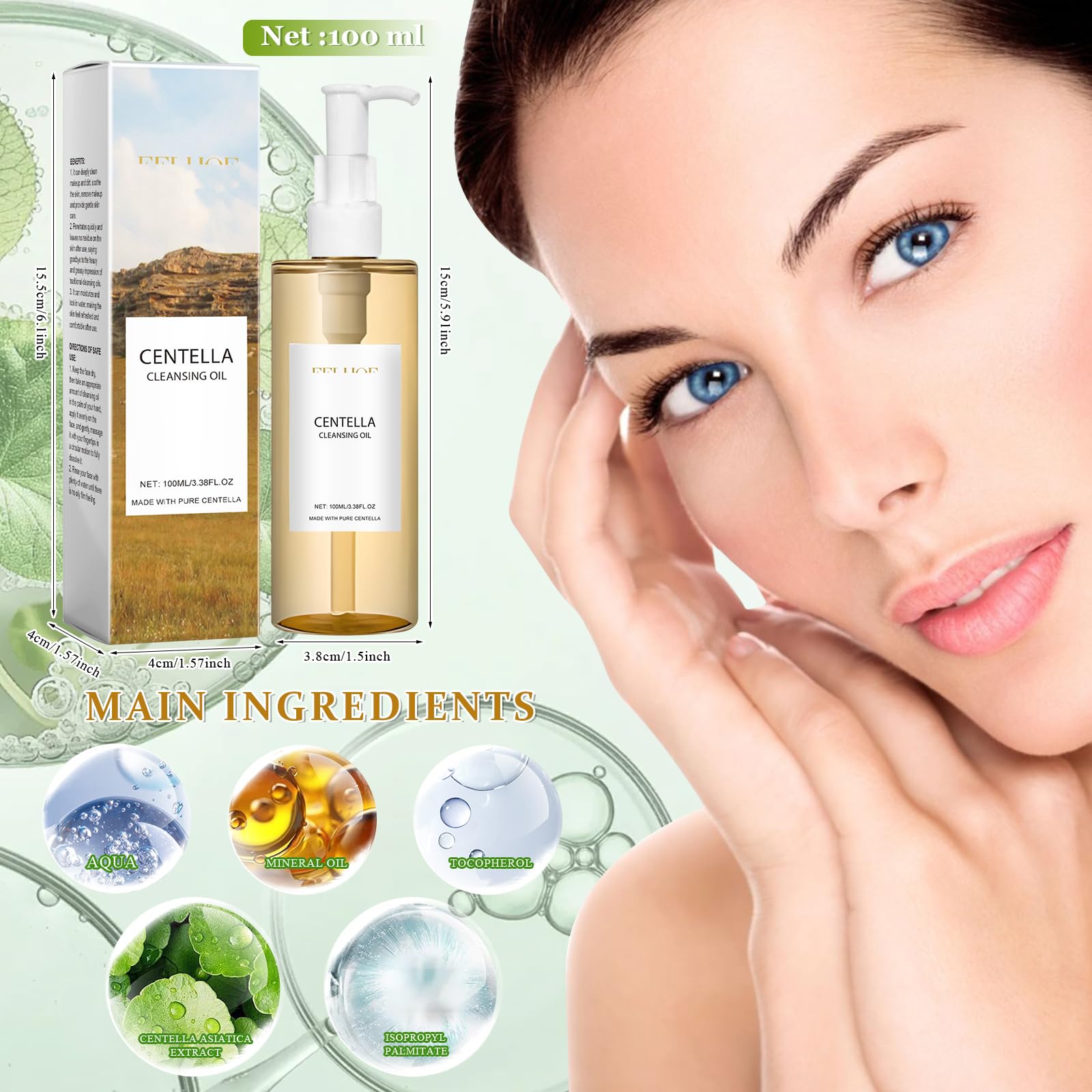 2 Pezzi Centella Kit, Centella Cleansing Oil + Centella Stick Mask, Cleansing Oil, Olio Detergente Viso, Deterge Delicatamente in Profondità e Restringe i Pori