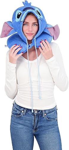 Miniatura 2 de FUL Disney Stitch - Almohada de cuello con capucha y orejas 3D, accesorios de viaje para avión, automóvil y oficina, cómoda y transpirable, color