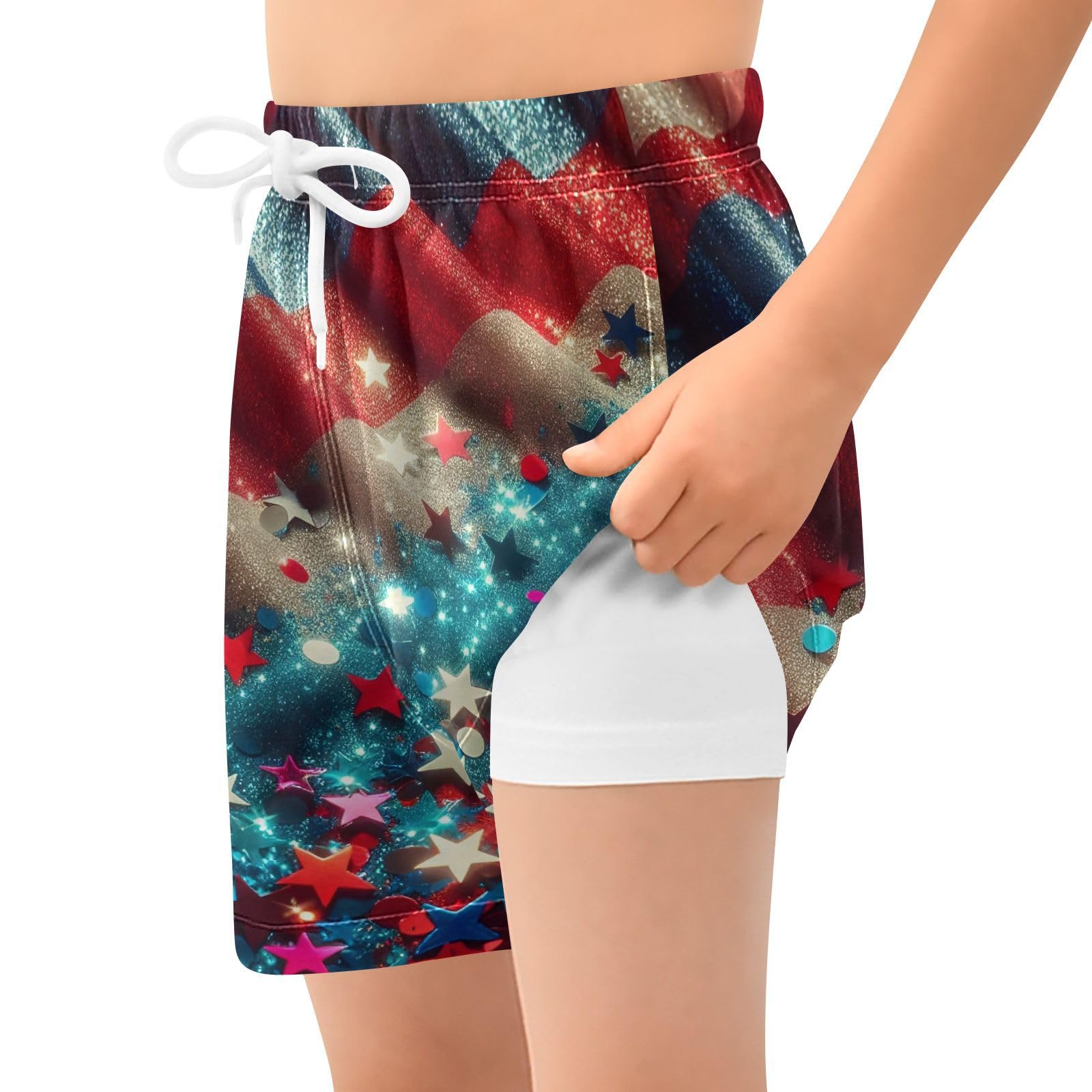 YANENDIE Boy Swim Trunks with Compression Liner Independence Day Boys Swim Shorts Quick Dry Beach Shorts