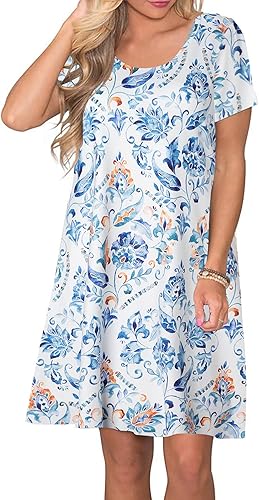 Miniatura 2 de FZ FANTASTIC ZONE - Vestido informal de verano para mujer, estilo camiseta, holgado, de manga corta y con bolsillos