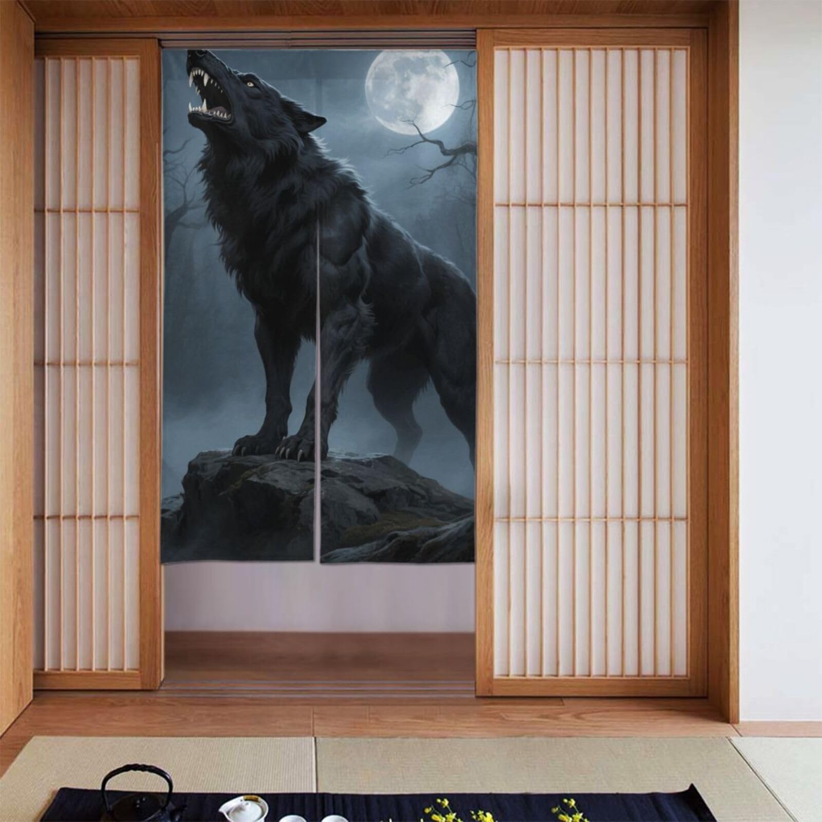 FekiLoot Ferocious Howling Wolf Door Curtain for Doorway Privac,Personalized Blackout Kitchen Curtains Window Treatment 2 Panel Door Curtain Tapestry Hanging Room Divider Home Decor 34"X 56"