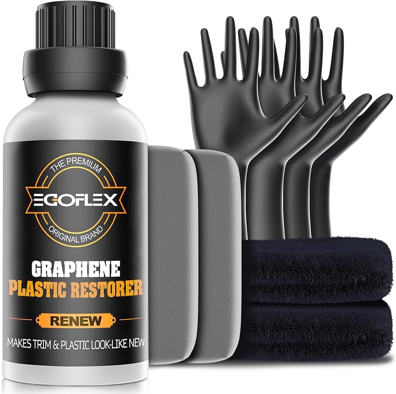 Kit de molduras restauradoras de plástico de grafeno - Restaurador de plástico con revestimiento de cristal para automóviles - Restauración de faros de vinilo de goma Restaura un acabado de nuevo a negro brillante Suministros para detalles de automóviles exteriores