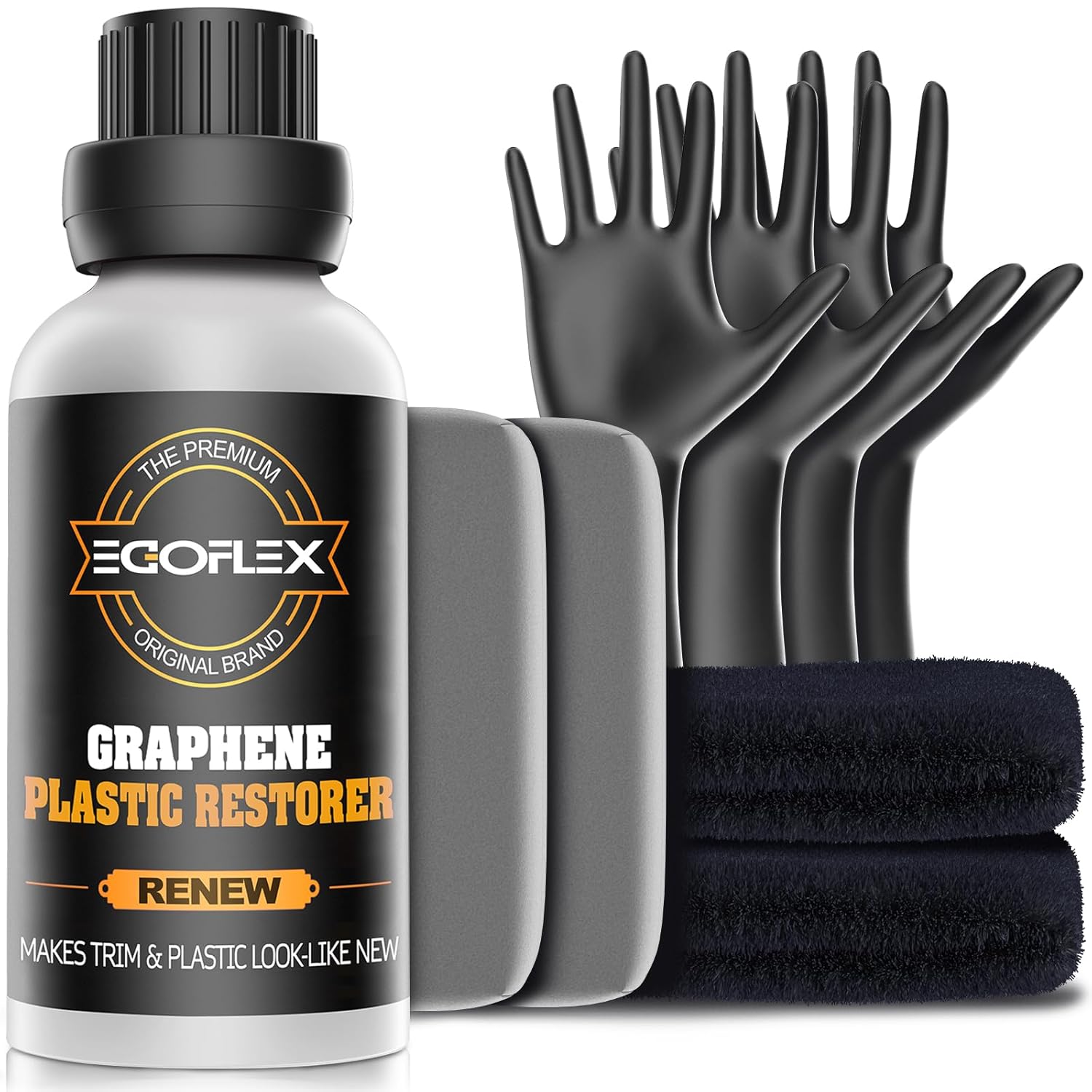 Graphene Plastic Restorer Trim Kit - Crystal Coating Plastic Restorer for Cars - Rubber Vinyl Headlight Restoration Restore a Finish Back to Black Shine Exterior Auto Detailing Supplies