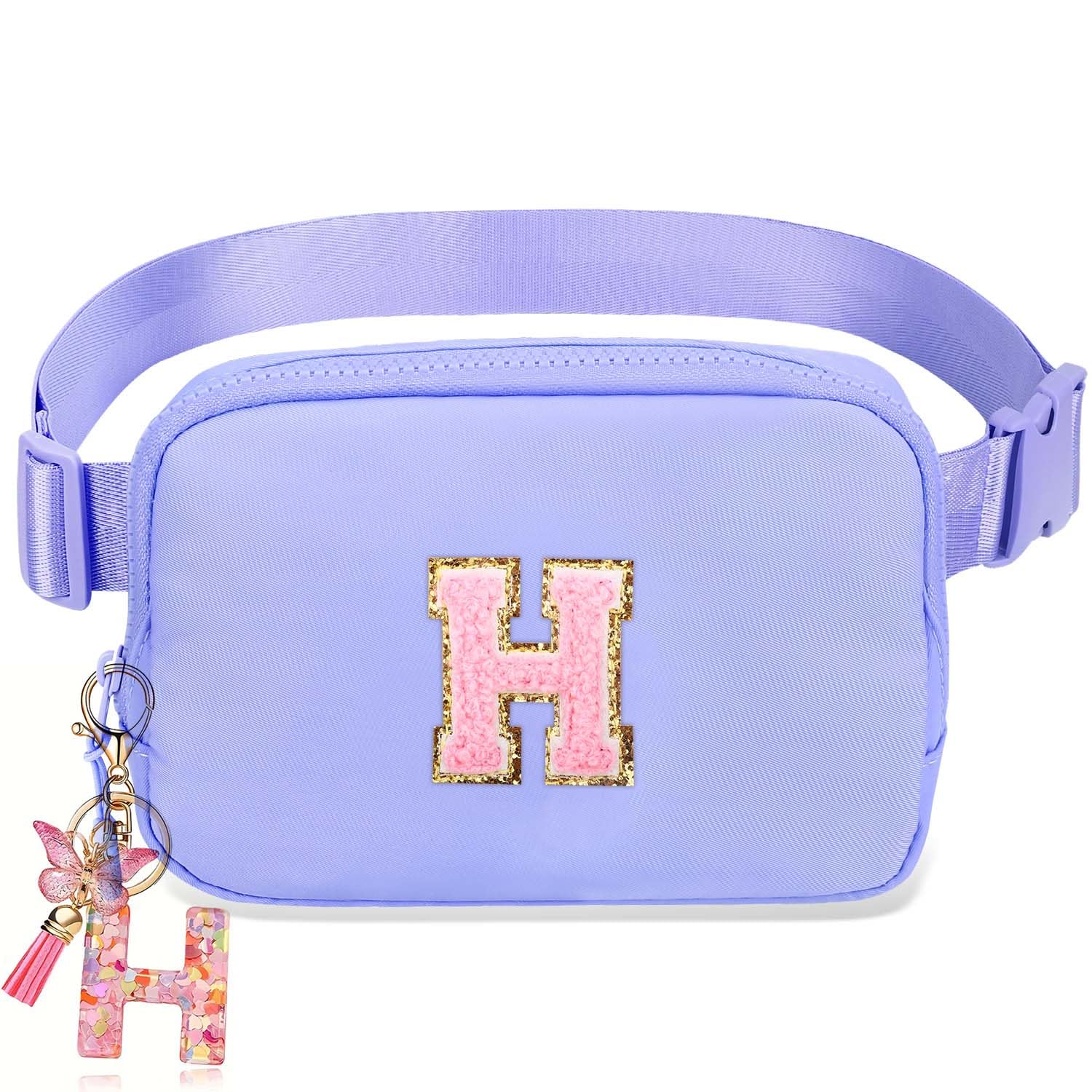Belt Bag for Girls Gifts - Birthday Gifts for Teenager, Personalized Gifts for Mom Freind Sister Teacher, Graduation GiftsInitial Crossbody Bag Belt Bag for Women Lavender Purple H