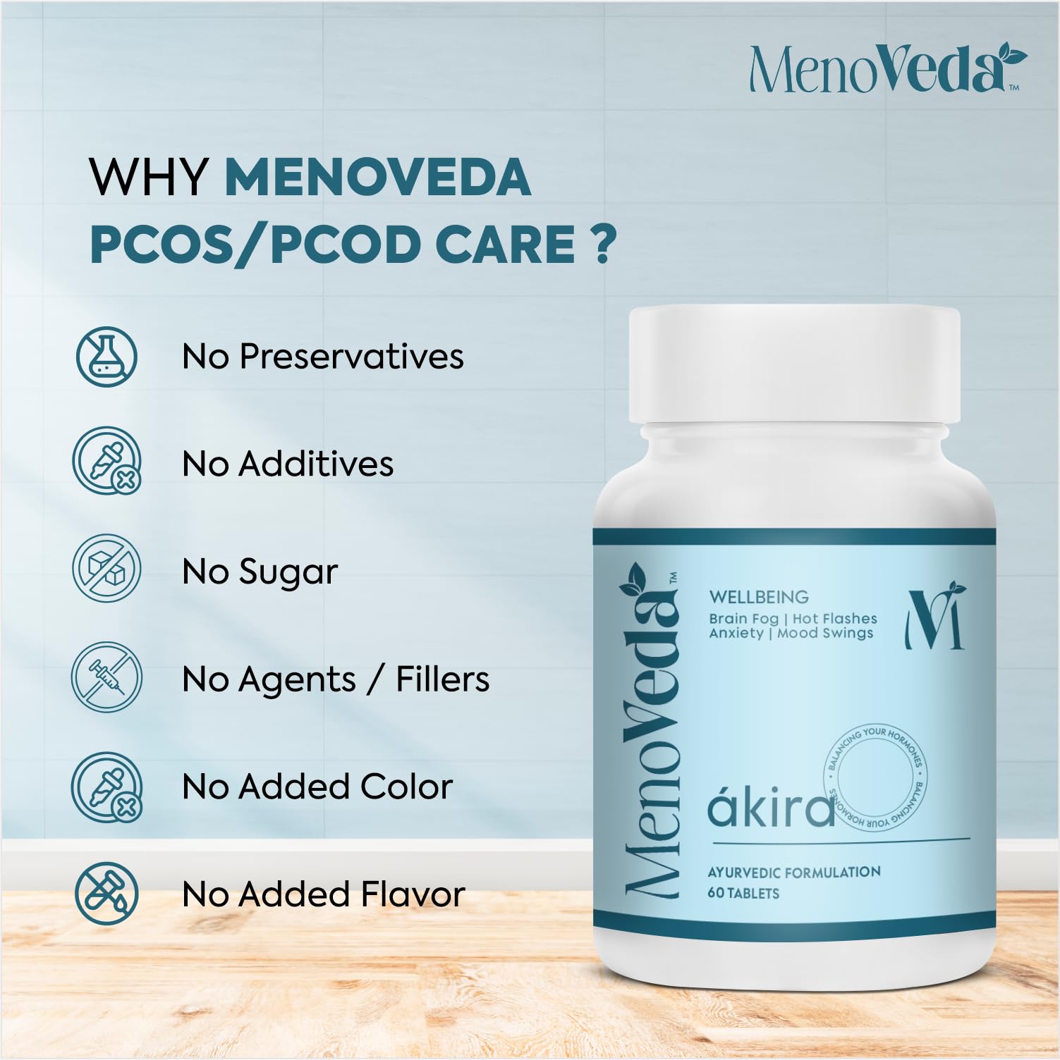 Menoveda Ákira Ayurvedic PCOS Supplement for Women with 12+ Herbs | Supports Hormonal Balance & Menstrual Comfort | With Shatavari, Ashwagandha, Gotu Kola, Yashtimadhu & Guduchi | 60 Tablets 4