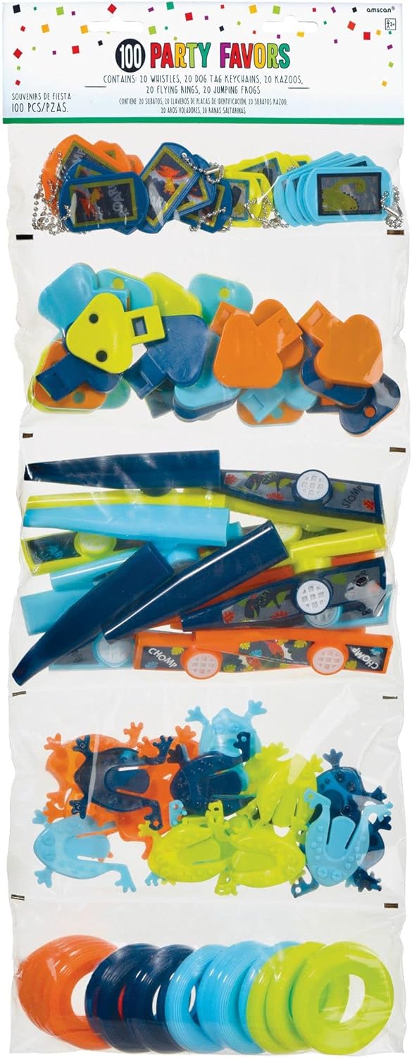 Mega Mix Assorted Plastic Toy Favors - 22"x9.25", 100-Piece Set - Fun Favors for Kids Parties and Events