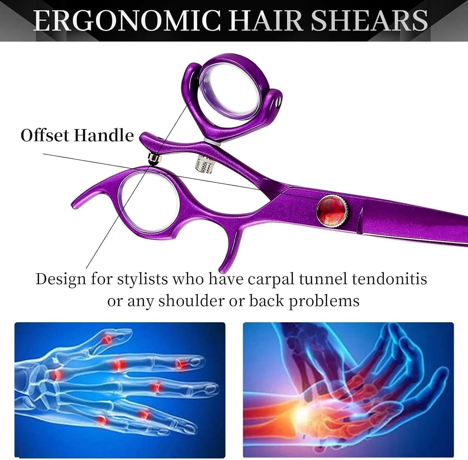 "5.5" Professional Swivel Thumb Hair Cutting Scissors - JP Stainless Steel Shears with Purple Thinning Scissors for Hairdressers - Perfect Hairdressing Set"
